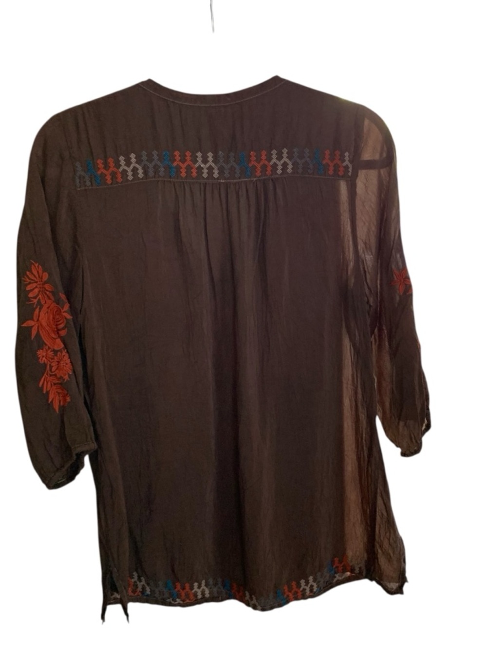 Johnny Was Chocolate Brown Burnt Orange Embroidered Mia Tunic Size S - Picture 6 of 6